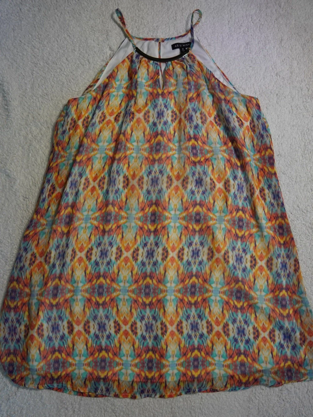 AS U WISH Halter Neck Dress Geometric Abstract Keyhole Metal Trim Summer Size M - Picture 1 of 10